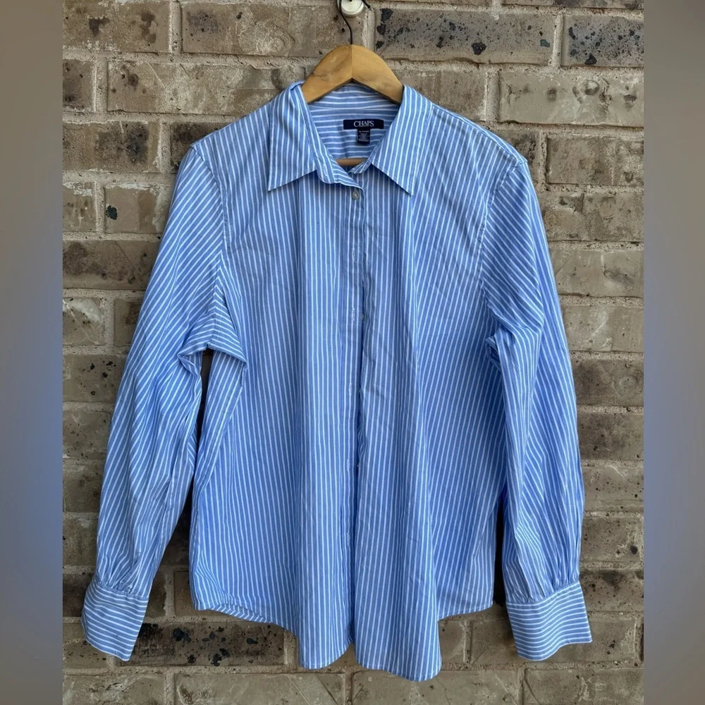 Chaps Tops | Chaps Womens Blue Stripe Dress Shirt Size Xl | Color: Blue/White | Size: Xl | Chayo321's Closet Chaps Tops | Chaps Womens Blue Stripe Dress Shirt Size Xl | Color: Blue/White | Size: Xl | Chayo321's Closet